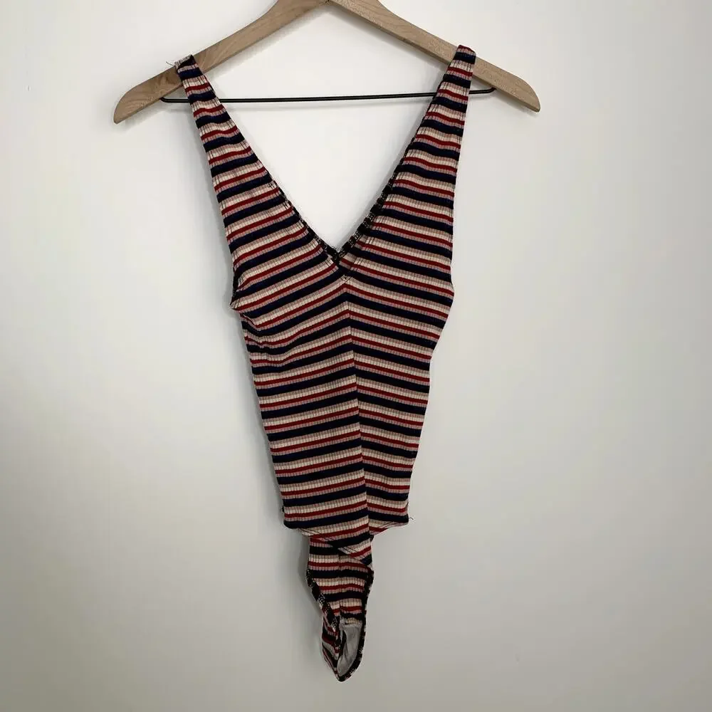 Reformation Bodysuit Red Blue White Stripe Top Womens Small - Picture 2 of 11